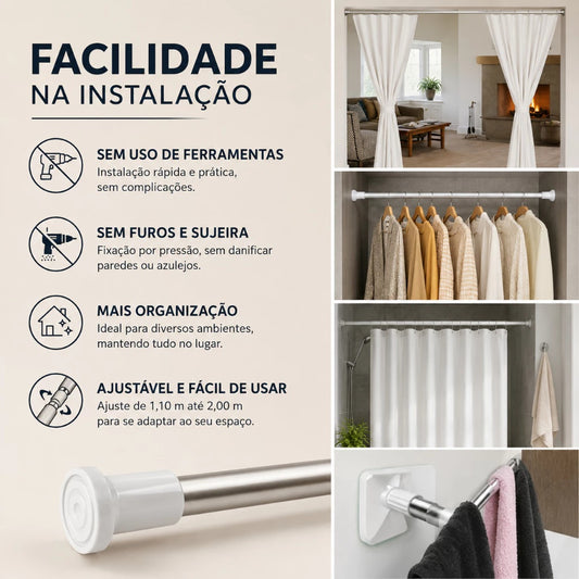 Varão Extensível para Banheiro 110 a 200 cm